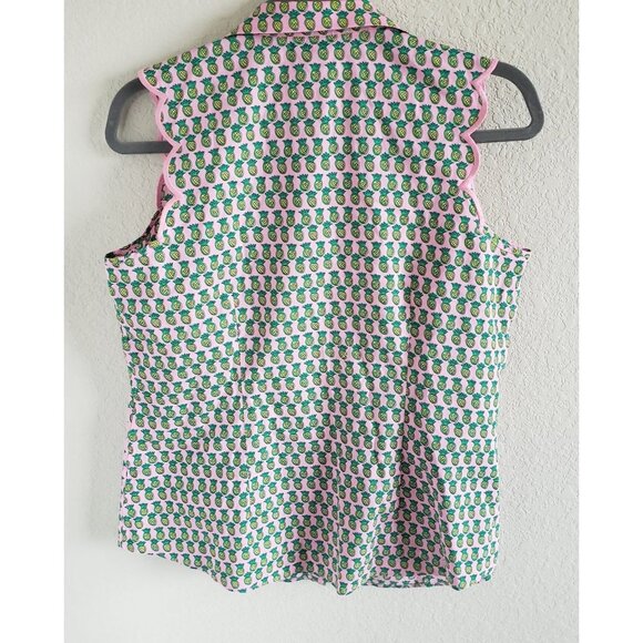 Talbots Woman Size 10 P Pineapple Novelty Print NWOT Sleeveless Button up Blouse - Picture 2 of 6
